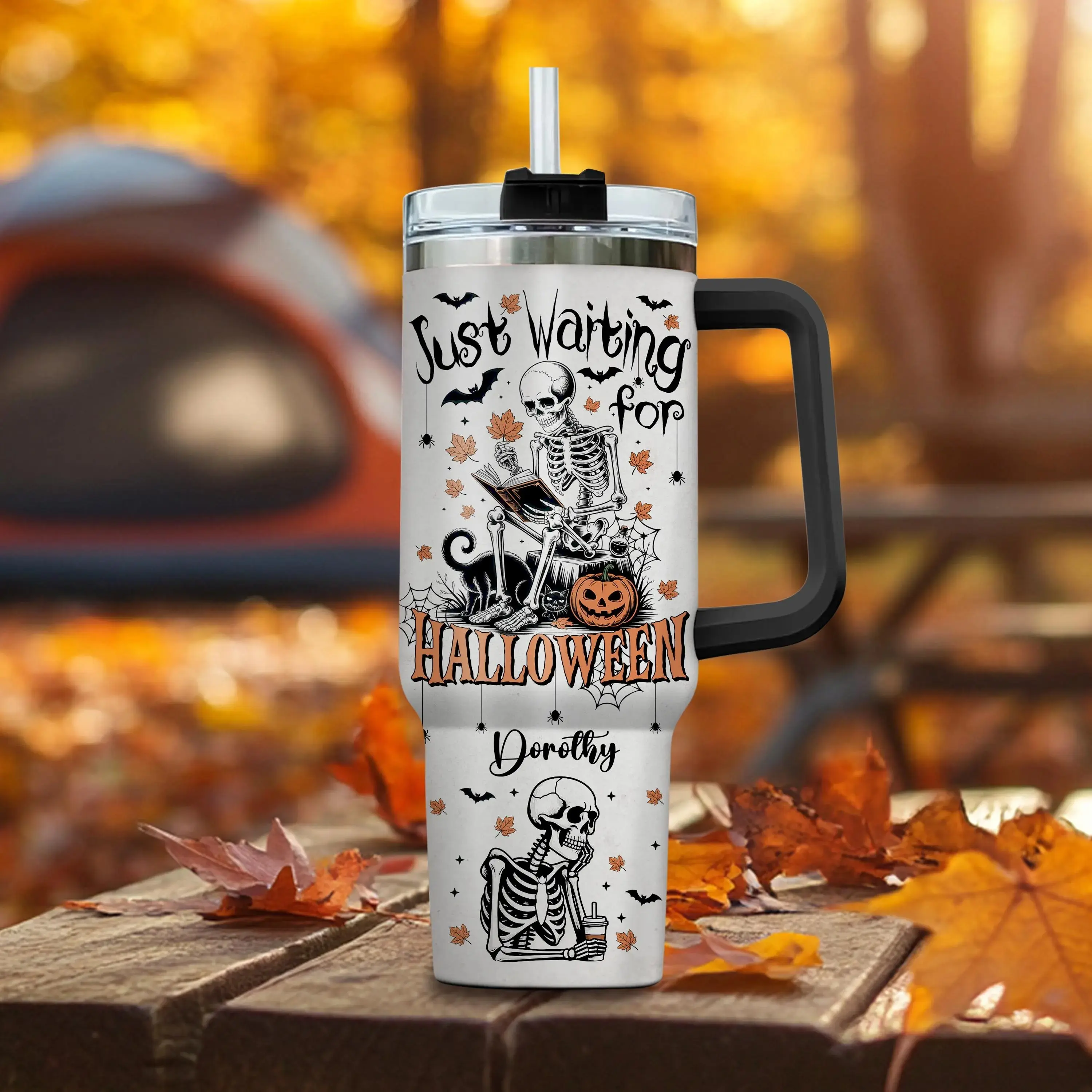 Personalized Skeleton Halloween Tumbler | Funny 40oz Spooky Season Cup