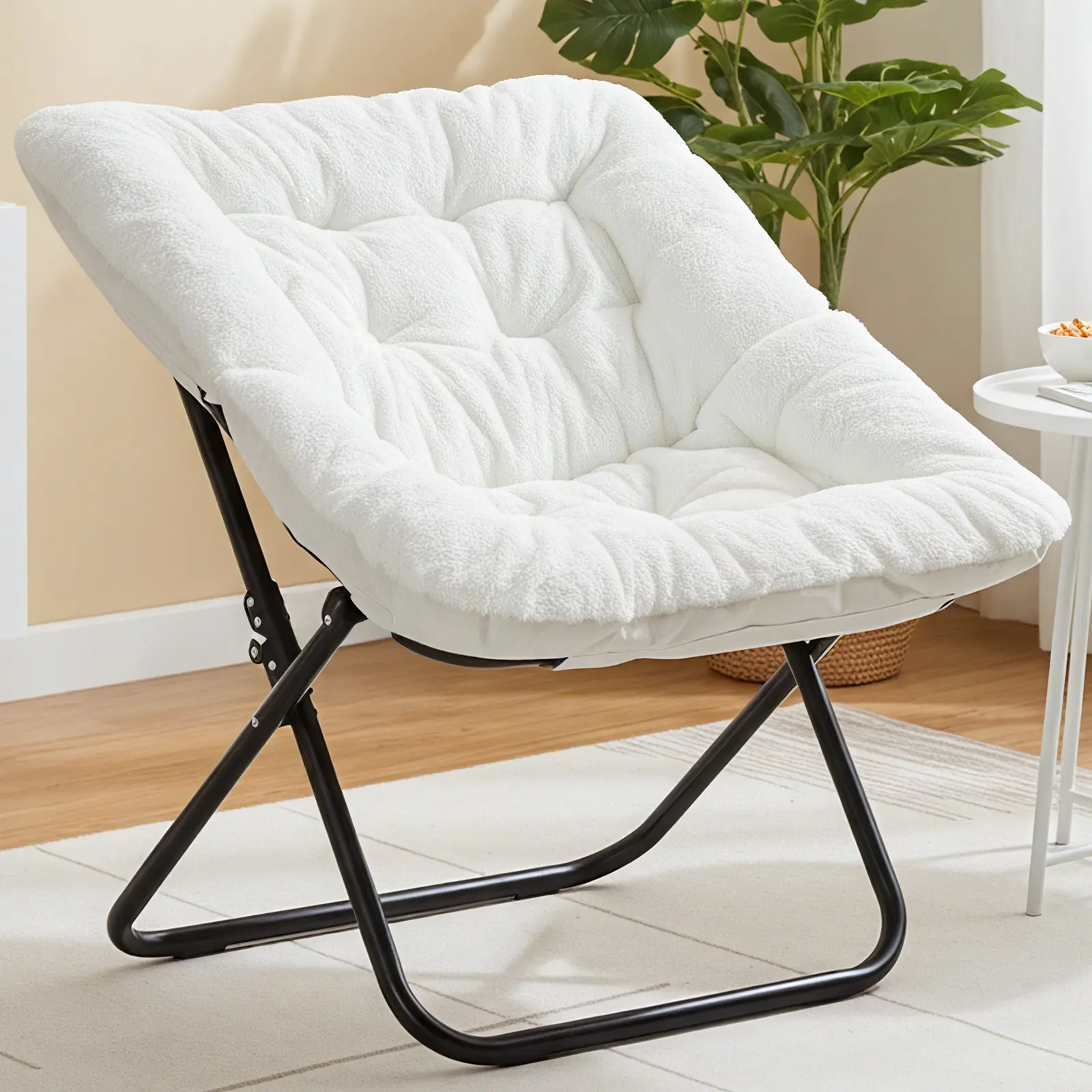 Furry Accent Cozy Reading Chair for Adults - Soft Faux Fur, Large-Size, Multi-Purpose Comfortable Functional Folding Indoor Furniture for Bedroom, Living Room, Multi-Purpose Folding Chairs, Comfortable Folding Chairs