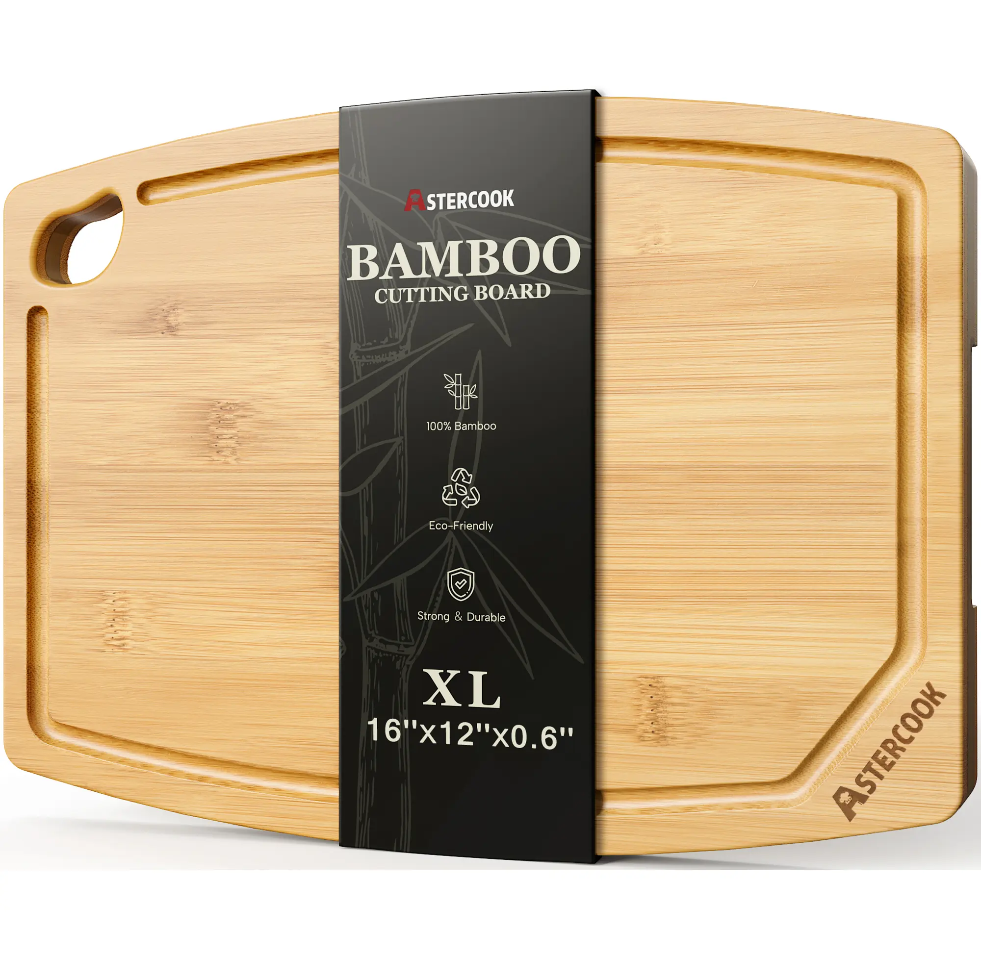 AsterCook 16x12x0.6in Bamboo Cutting Board with Smooth Edges and Ample Space for Food Prep and Serving Chopping Kitchen Knives