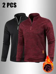 Men's Vintage Fleece Half Zip Up Stand Collar Jacket - Warm Pullover for Outdoor Activities & Casual Wear, Machine Washable, Solid Color Menswear Coats