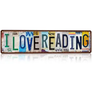 Vintage Book Nook Street Sign I love reading Wall Decor Library Metal Tin Signs Poster
