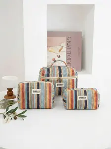1pcs/3pcs Straw woven cosmetic bags, rainbow striped straw bags, holiday casual beach bags, zippered portable travel toiletry bags, portable storage bags, travel essentials, back-to-school supplies, soft fabric cosmetic bag sets, stylish women's wallets a