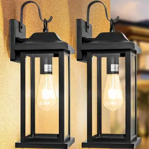 2-Pack 17 Inch Large Outdoor Light Fixtures, Exterior Matte Black Wall Sconces IP65  Anti-Rust, Porch Lights with Clear Glass Outside Modern Wall Lanterns E26 Bulb Base
