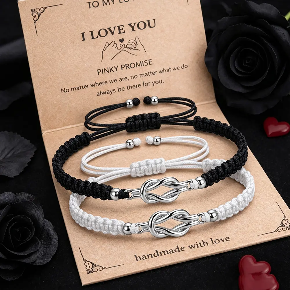 Braided Nylon Blend Bracelets, Unisex 2 Piece Set of Matching Pairs for Couples with Magnetic Heart Charms, Two Piece Set, Couples Set