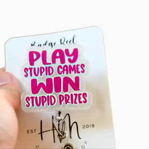 Hot Mass Creative Play Stupid Games Win Stupid Prizes Funny Badge Reel Retractable Acrylic Nurse Gift Office ID Holder Custom Badge Reel with Interchangeable Face & Low Profile Velcro healthcare
