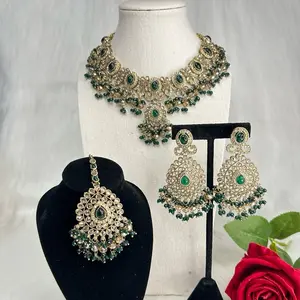 Elegant Desi Necklace With Pearls, Earrings And Tikka Set