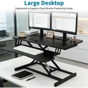 Standing Desk Converter, Height Adjustable Sit to Stand Riser, Dual Monitor and Laptop Workstation with Wide Keyboard Tray, Desk Lifter for Home Office