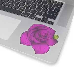 Pink Rose Sticker - 100% Vinyl with 3M Glue, 4 Sizes, White or Transparent, Indoor Use