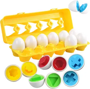 Matching Egg Toy 12 PCS for Toddlers Ages 1-3 Kids, Easter Eggs Shape & Color Recognition with Carton, Montessori Sensory Sorter Toddler Toys for Travel Play, Gifts for Year Old Baby (Yellow)