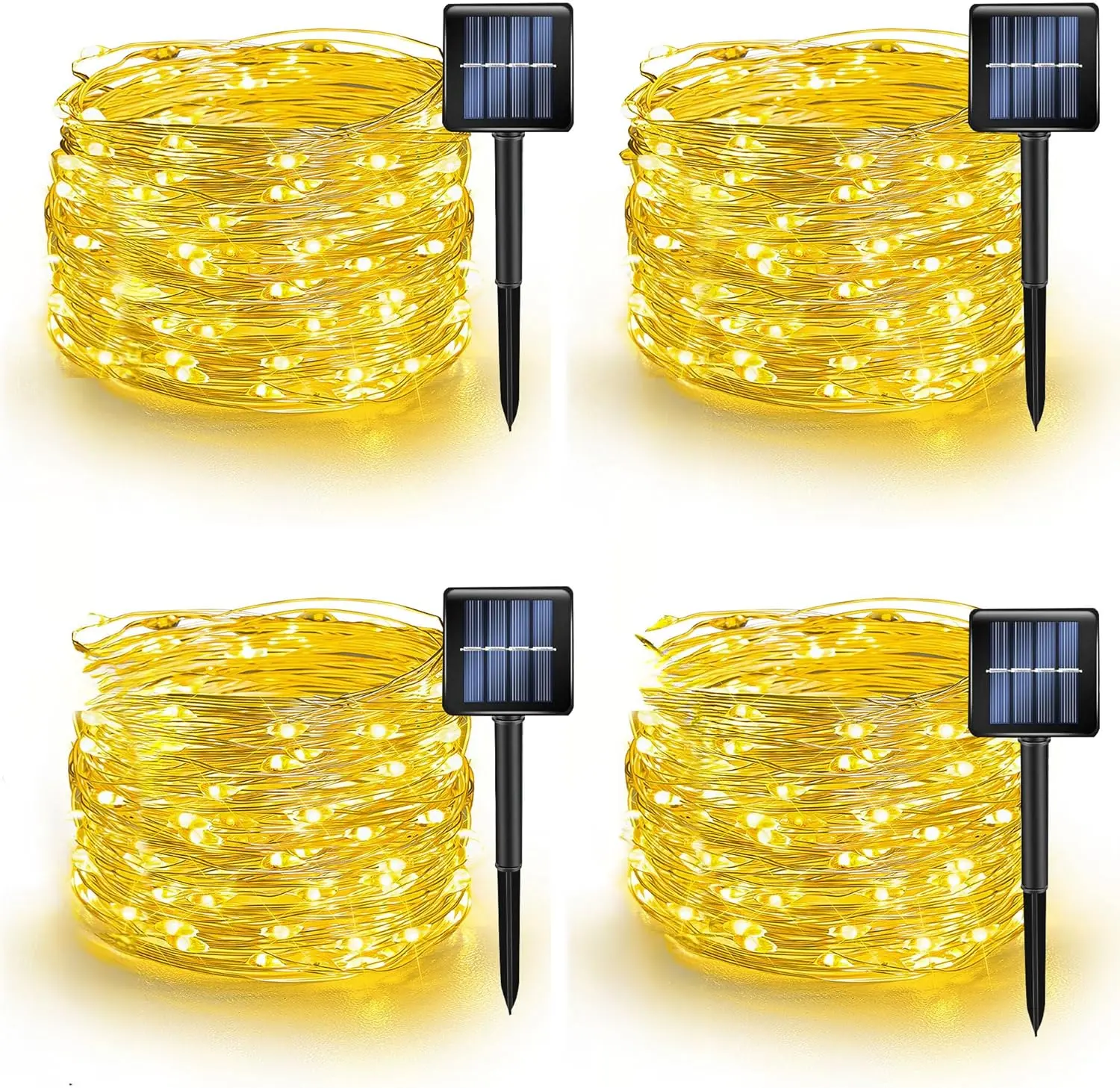 Warm White Solar String Lights Outdoor, Total 160 FT 480 LED Solar Powered Waterproof Fairy Lights 8 Modes Copper Wire Lights for Christmas Party Tree Wedding Yard Decorations, 4 Pack