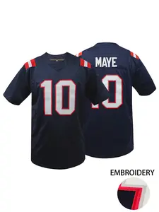 Men's 10 MAYE American Football Jersey, V Neck Short Sleeve Embroidered Sports T-Shirt, Casual Loose Fit Summer Jersey, Breathable and Comfortable Knit Fabric, Stylish Jersey