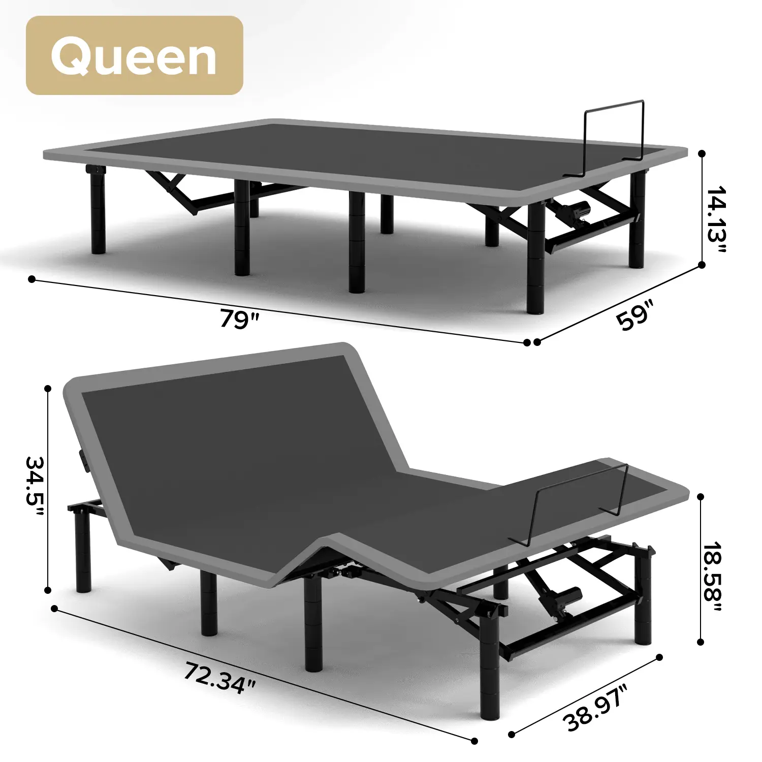 Queen Size Adjustable Bed Frame with Massage, Head & Foot Incline, Wireless Remote, USB-A & USB-C Ports, Built-in LED Night Light, 4 Height-Adjustable Legs, Tool-Free Easy Assembly