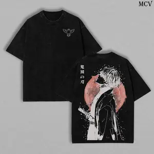 Retro Vintage Limited Zenitsu Agatsuma Demon Slayer Anime Double Printed Washed Tee Unisex Oversize Anime Manga Washed Lightweight Cotton T-Shirt Gift For Anime Fan Casual Style