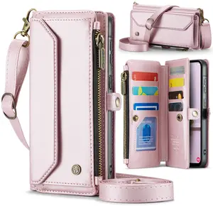 Multifunctional Leather Wallet with Zipper and Lanyard, Anti-Drop Zipper Phone Pouch Phone Case for Samsung Galaxy A53 A52 A52s A51 A36, Crossbody Bag, Leather Crossbody Purses, Crossbody Shoulder Bags