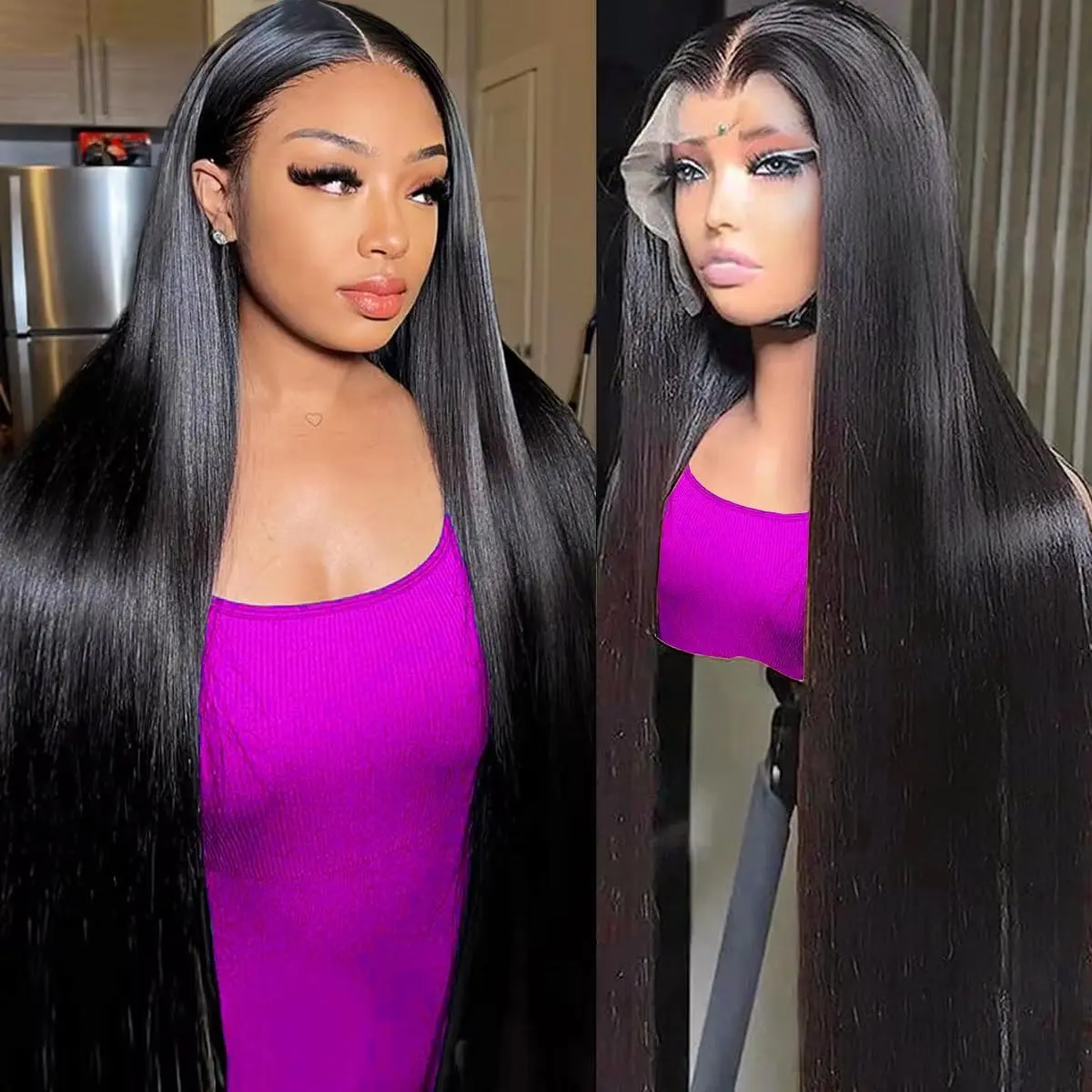 13x4 HD Lace Front Wig - Straight & Body Wave - Natural Black Color 1B - 180% Density - Pre-Plucked Natural Hairline & Baby Hair - Seamless Melt Lace - Soft Bouncy Full Volume Beginner Friendly Daily Wear 80% Human Hair