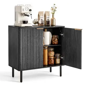 Summervibes VEVOR Coffee Bar Cabinet, Mid Century Fluted Coffee Bar Table with 2-Tier Storage, Buffet Stand Cabinet with Barn Door, Sideboard Buffet Station for Living Room, Entryway, 31.5x 14.7x 31.5 in, Black