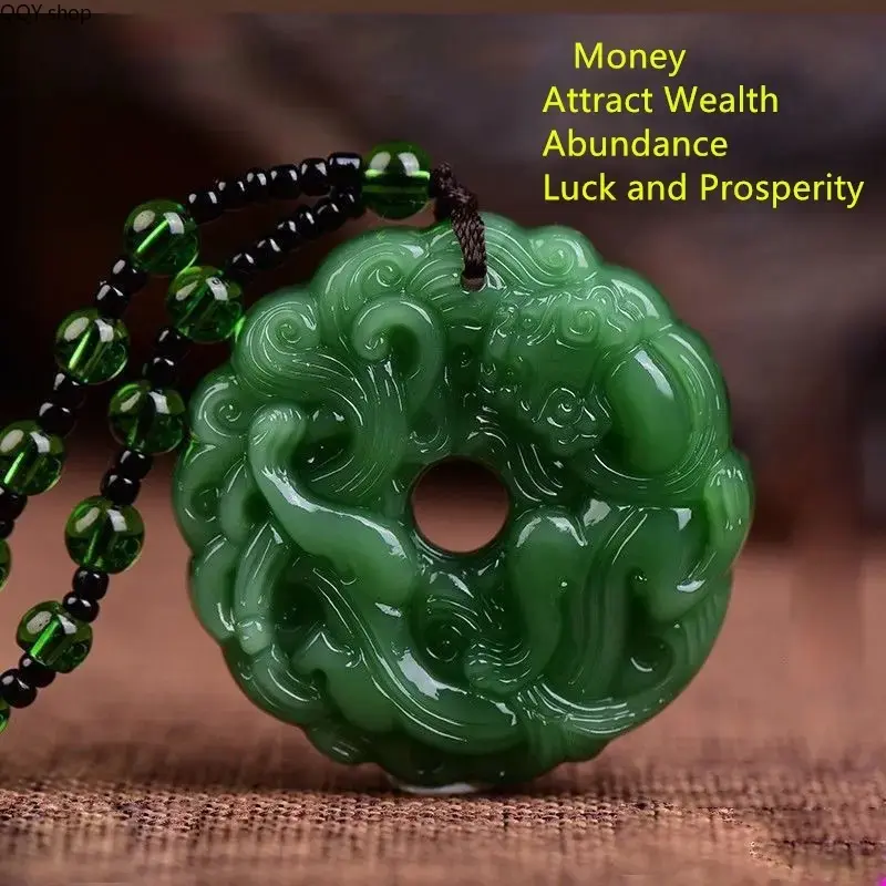 Green Jade Hand Carved Pixiu Dragon Pendant Necklace, Unisex Lucky Amulet Jewelry for Wealth Attraction and Spiritual Protection, Traditional Auspicious Charm Perfect for Daily Wear, Christmas Birthday and Holiday Gift Giving