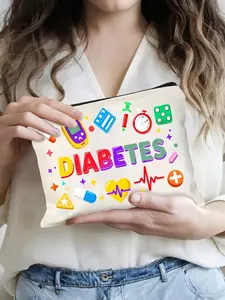 Portable Foldable Zipper Bag with Blood Glucose Meter Insulin Medicine Icons, Unisex Travel Organizer, Diabetes Essentials, Lightweight, Zipper Pouches, Travel Organizer Bags, Travel Organization Pouch
