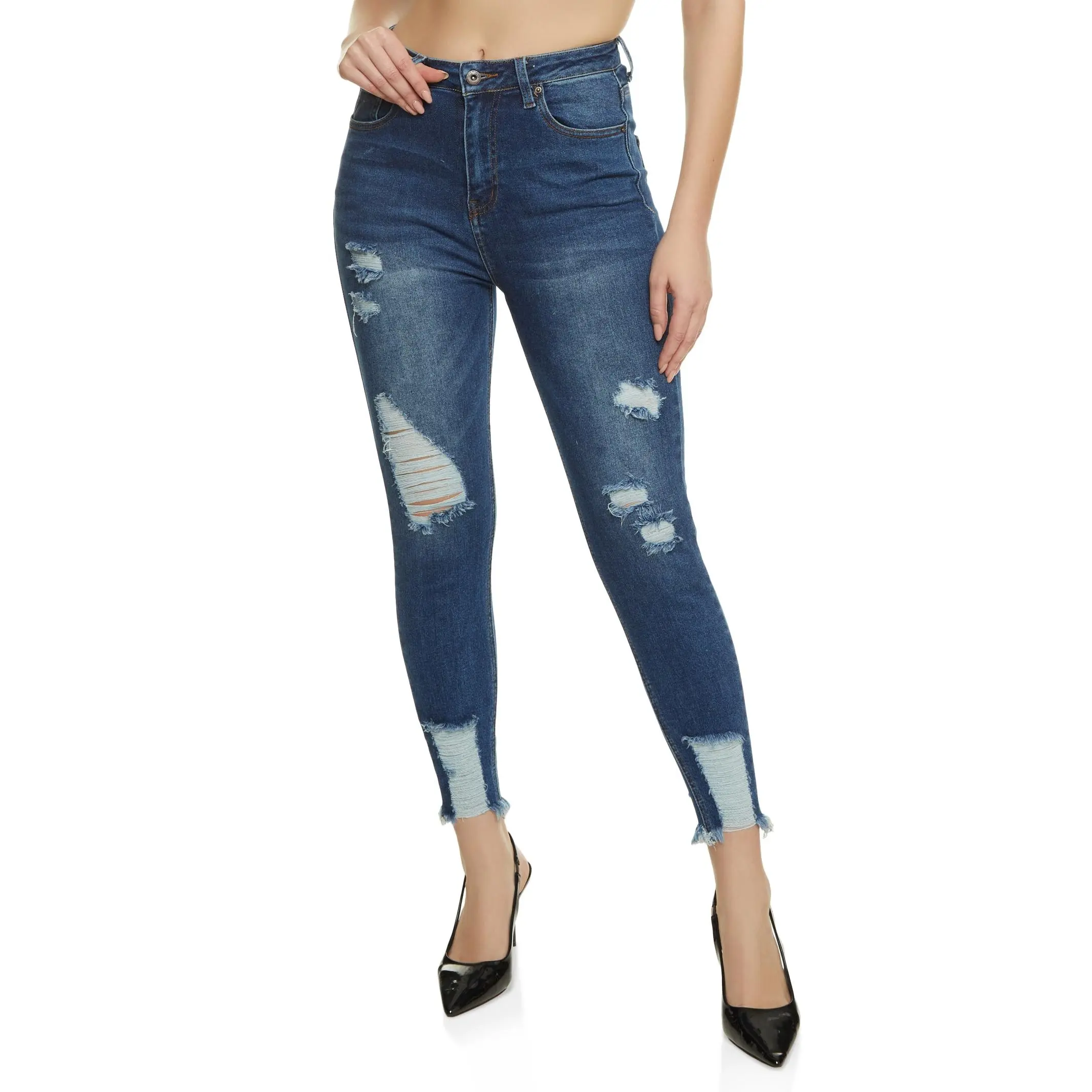 WAX Distressed Frayed Hem Skinny Jeans