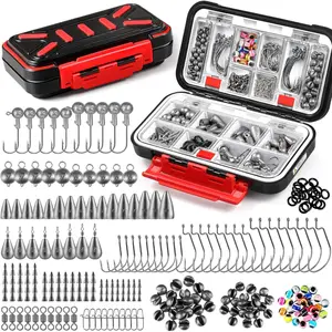 264pcs Fishing Tackle Box Kit with Hooks Sinkers Swivels Beads Organized Fishing Gear for Bass Trout Includes Tackle Box