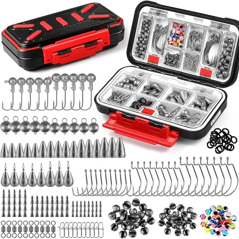 264pcs Organized Fishing Tackle Box Kit with Hooks, Sinkers, Swivels, Beads – Fishing Gear for Bass Trout, Organized Gear