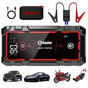 Soulor 8000mAh Portable Car Jump Starter, 12V Battery Booster Pack with Smart Jumper Clamps, EVA Carrying Case, USB Power Bank for Phones & Tablets, LED Emergency Light, LCD Display, for Cars, SUVs, Trucks & Motorcycles