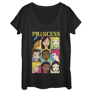 Women's Disney Princess Distressed Close-Up Poster Scoop Neck