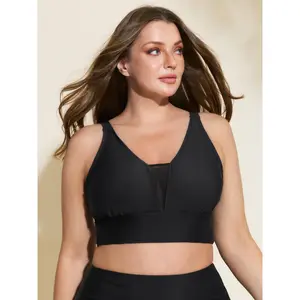 BLOOMCHIC Plus Size Contrast Mesh UPF 50+ Solid Color Tankini Swimwear, M-6X Sizes, 2026 Summer Swimweek Vibes, Beach Swimwear Deals