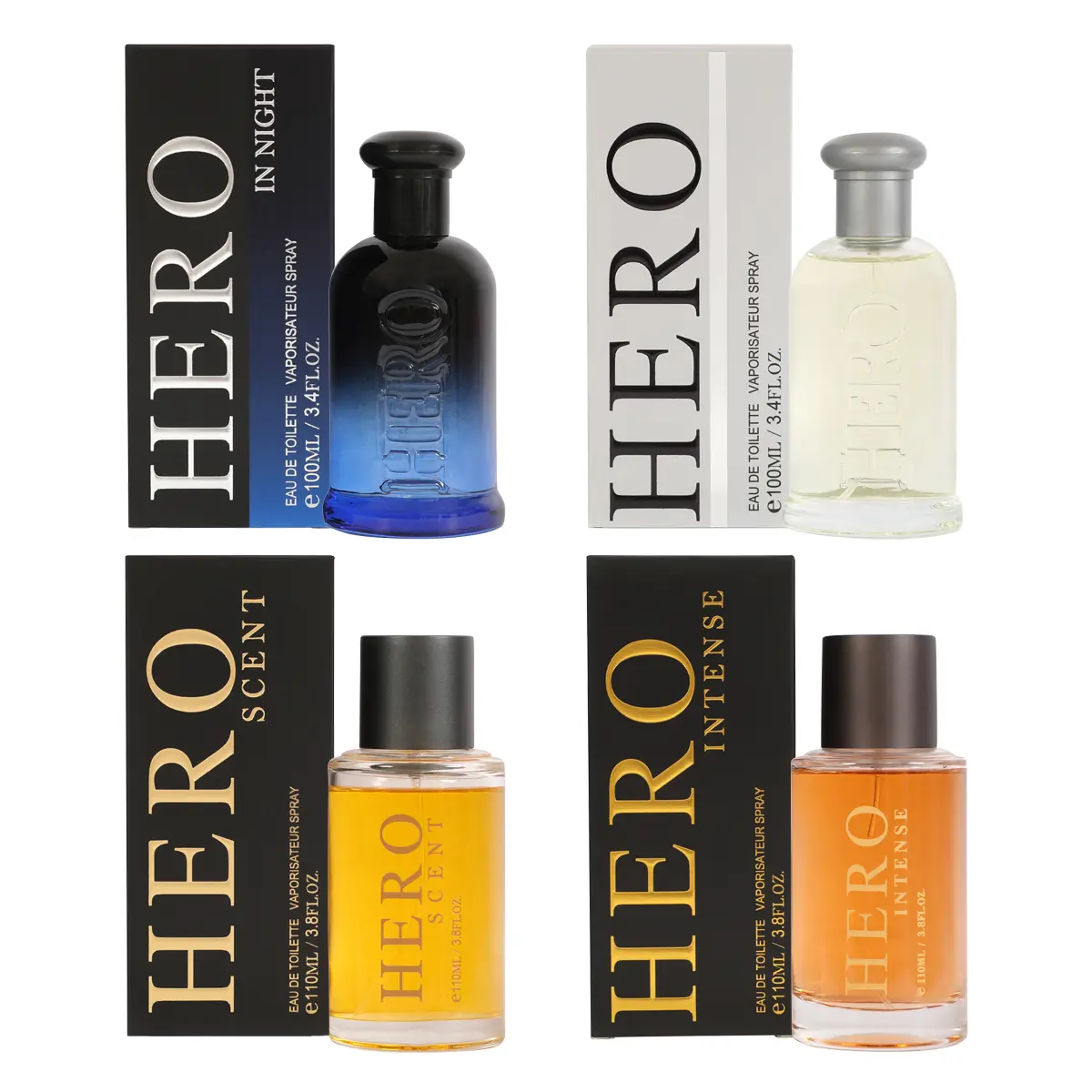 Bundle of EBC Hero, Hero Scent, Hero Intense and Hero in Night Eau de Toilette Cologne for Men 100ml