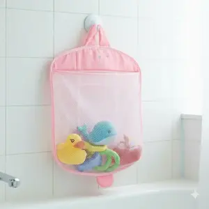 Hanging Bath Toy Storage Bag - Waterproof Foldable Portable Design, Large Capacity Kids Bath Toy Organizer Net, No-Drill Bathroom Waterproof Storage Basket, Space-Saving Organizer for Children's Bath Toys, Pool Storage Bag