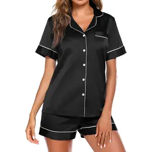 Ekouaer Women's Pajamas Set Silk Satin Pjs Button Down Sleepwear with Shorts 2 Piece Set Loungewear Pajama Set Comfort Womenswear women's  pajamas