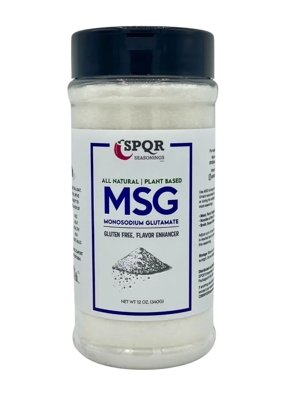 Plant Based MSG Seasoning Monosodium Glutamate XL 12 Ounce Bottle Gluten Free Restaurant Grade Flavor Enhancer by SPQR Seasonings
