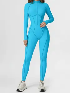 Women's autumn and winter new stand-up collar Sporty Comfy jumpsuit half-zip one-piece fitness wear high-intensity sports yoga wear suitable for sports and daily wear Workout Jumpsuit