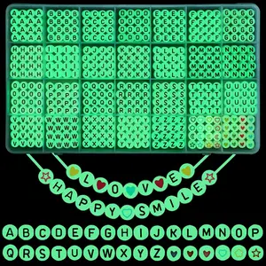 X-HDJ21   1400pcs Glow Letter Beads 4x7mm Acrylic Glow in The Dark 28 Grids Round Letter Beads UV Luminous Alphabet Beads with Heart Beads for Bracelets Making DIY Crafts for Girls Adults