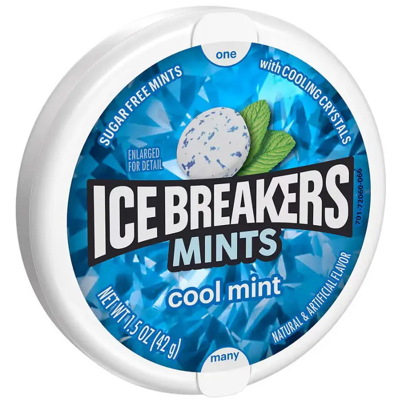 2-Pack Ice Breakers Cool Mint Flavor Chewing Gum Tin - Sugar-Free Food and Snacks for On-the-Go Fresh Breath, 1.5oz Each, Two Packs