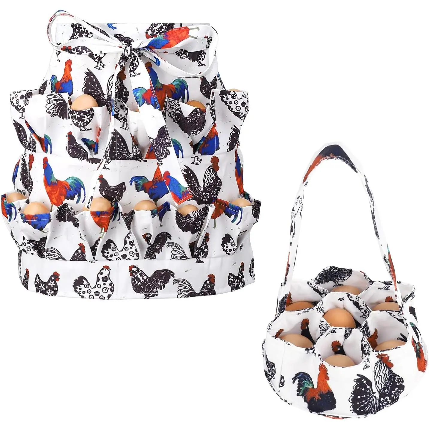 Deep-Pocket Egg Collection Aprons and Baskets Set - 12 Aprons with Pockets, 7 Baskets for Home Poultry Care, Apron With Pockets