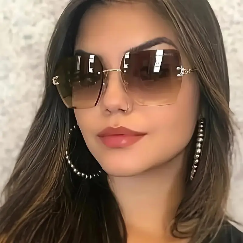 Unisex Plastic Frameless Cut-Edge Polygon Gradient Sunglasses, 5pcs Trendy Fashion Eyewear Accessories