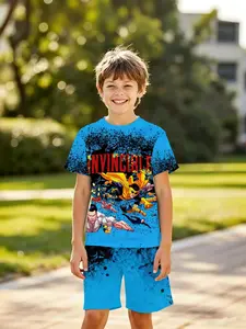 Boys' 3D Invincible Theme Short Sleeve Set, Cool Superhero Graphic Print Set, Summer Clothing Set for Outdoor Activities, Perfect Gift for Holidays and Birthdays