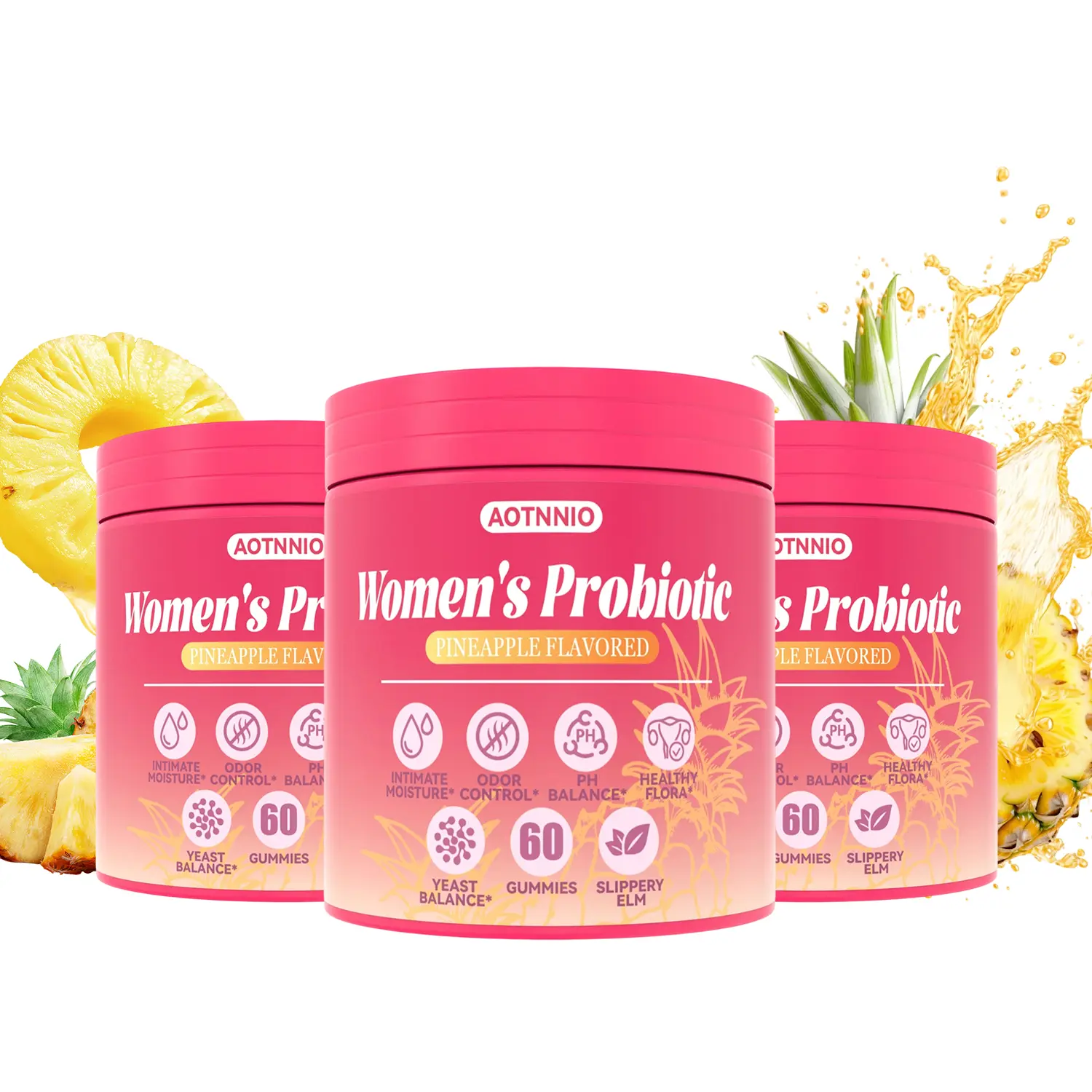 Feminine Probiotic Supplement Gummies  Pineapple Flavor | Multi-Strain Lactobacillus Blend with Prebiotics | Supports Feminine & Digestive Health | 60 Count