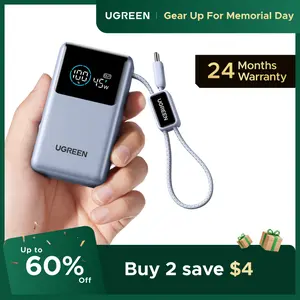 UGREEN Nexode Pro Power Bank 10,000mAh 45W, Compact Portable Charger, Built-in USB-C Cable, PD Super Fast Charging Battery Pack with Digital Display for iPhone 17/16 Pro Max Air/Galaxy S25 Ultra ,tiktokshopmemorialday,outdoorfun