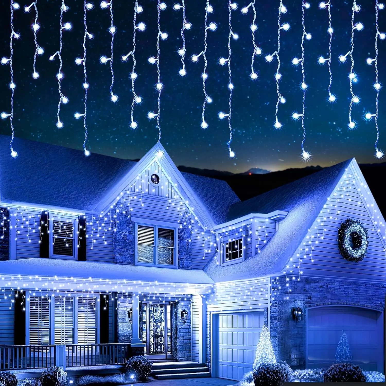 EcoNour Magical Outdoor Icicle Christmas Fairy Lights, 360 LED Cool White Decor Lights, Waterproof for Tree, Window Festive Home Decorations, Sparkly Decorative Lights, Lighted Decorative Lights