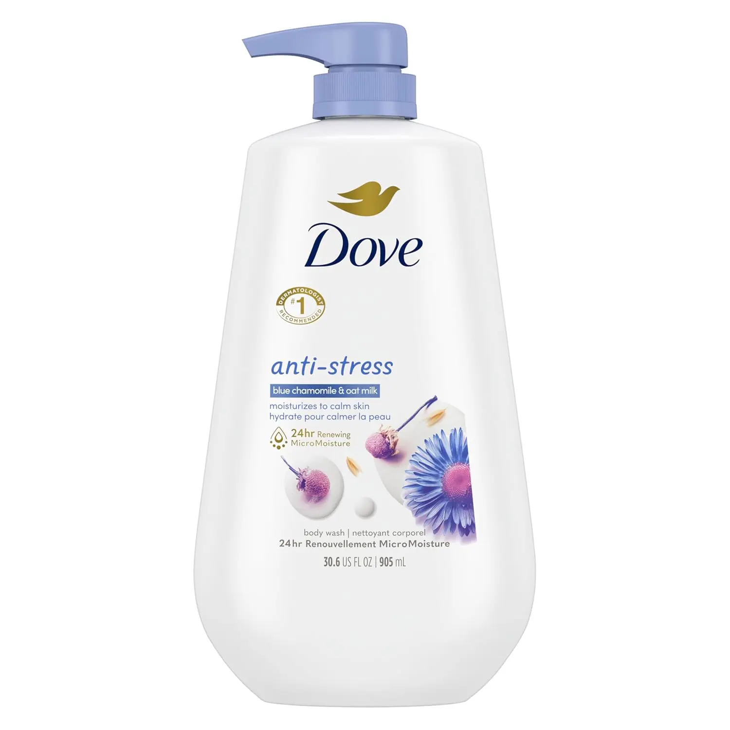 24hr Lotion Body Wash Anti-Stress, 30.6 oz | Moisturizing body wash with MicroMoisture and a calming blue chamomile & oat milk scent
