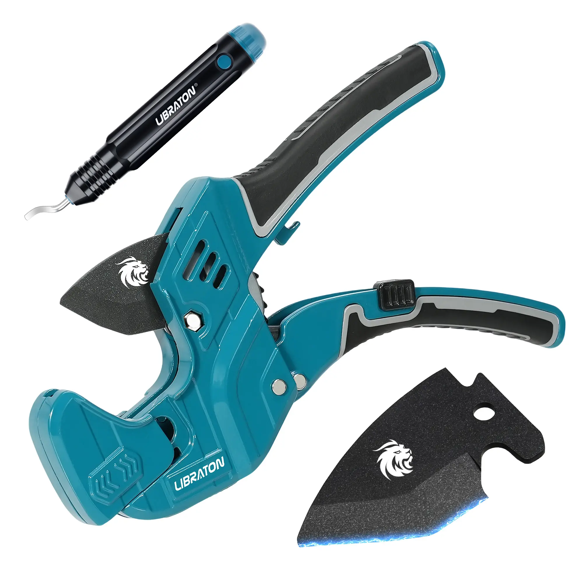 Libraton PVC Pipe Cutter, Up to 1-5/8", Ratchet Pipe Cutter Tool for PEX, PVC, PPR Plastic Hoses Plumbing, Heavy-Duty Pipe Cutter with Deburring Tool Replacement Blade, 2 Adjustable Cutting Ranges