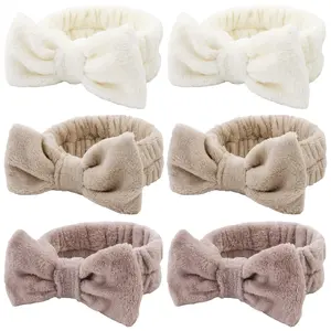 6 Pack Spa Makeup and Facial Microfiber Bow Headbands - Fluffy Hair Bands for Skincare and Face Washing
