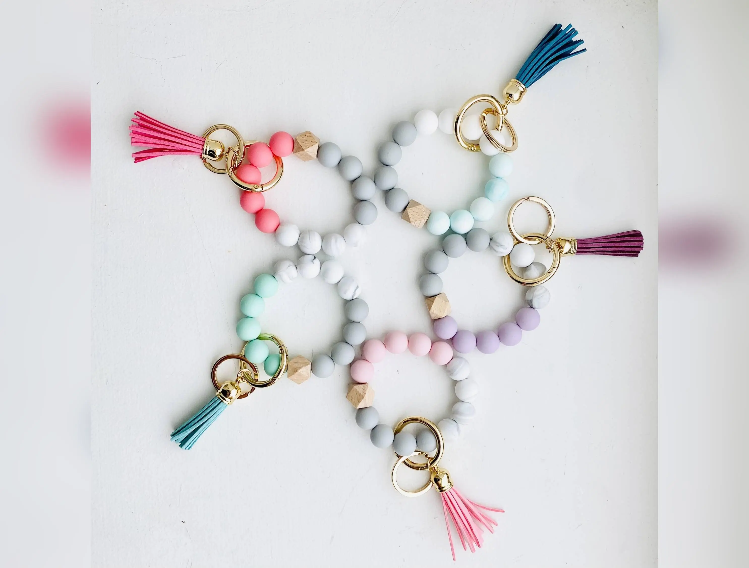 Bangle Keychain | Silicone Wristlet Key Ring | Bead Bracelet
