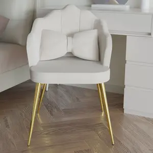 Midcentury Modern Accent Chair for Living Room Bedroom, Makeup Chair with Back Support Velvet Chair with Gold Legs (White)