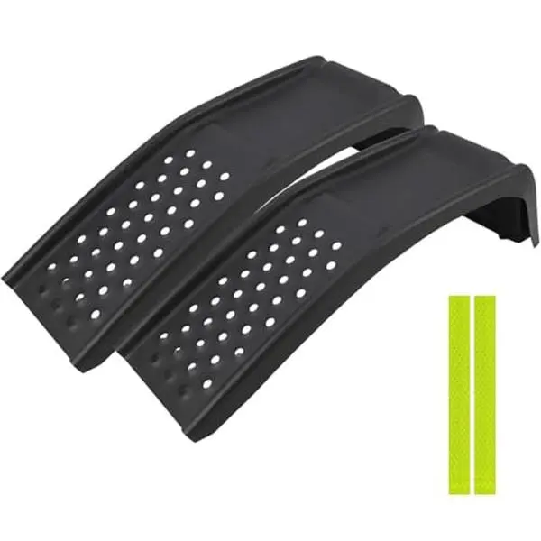 Heavy-Duty Steel Car Ramps (2 Pack) - 8 in Incline, 8000 lbs Total Capacity, Reflective Night Warning Stickers, Wide Stable Base, Traction Holes for Truck & SUV Maintenance