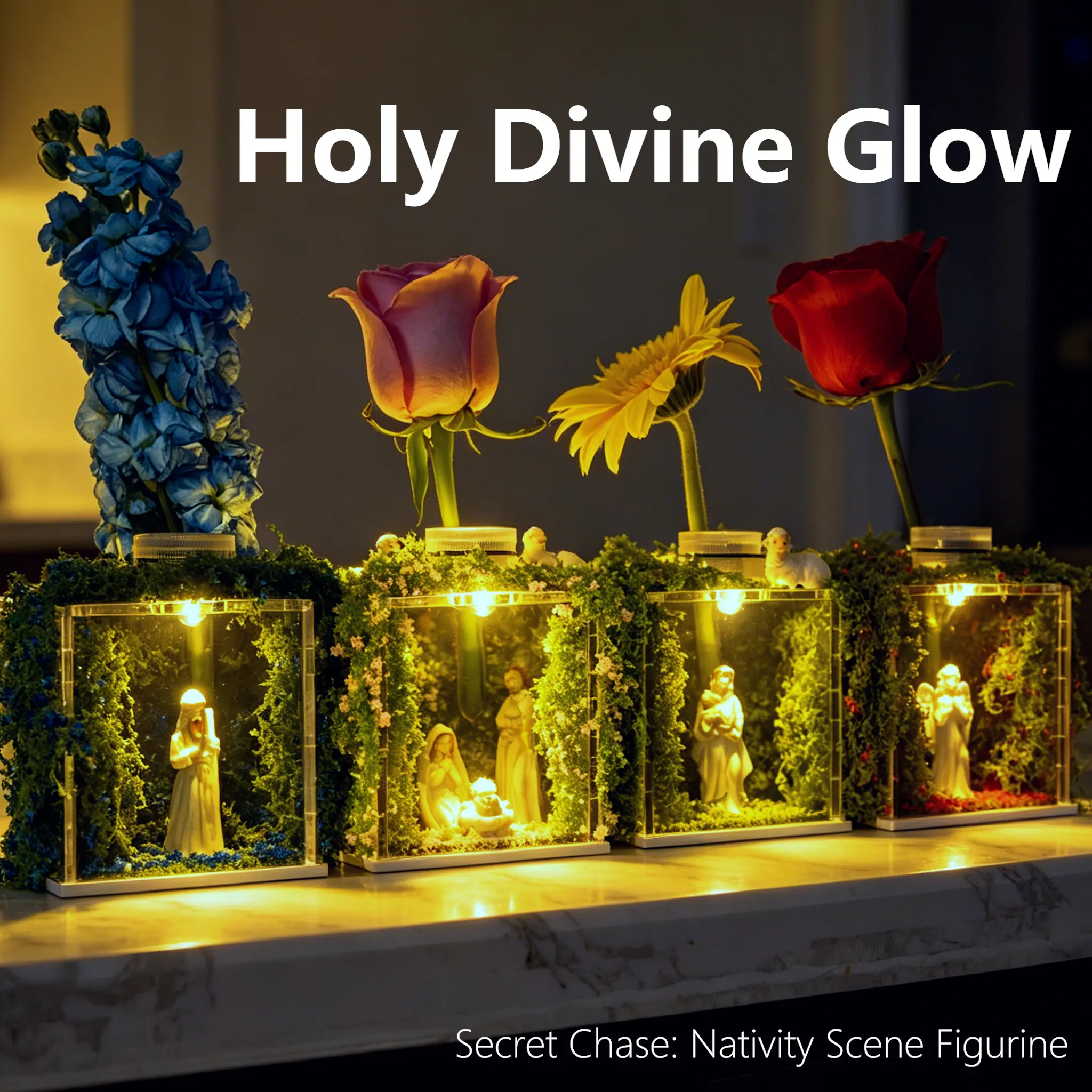 Holy Garden Themed Blind Box Collectibles - Mini Jesus Night Light Figurines, Virgin Mary & Saint Joseph Fridge Magnets, Sacred Religious Ornaments, Home Decor Gifts