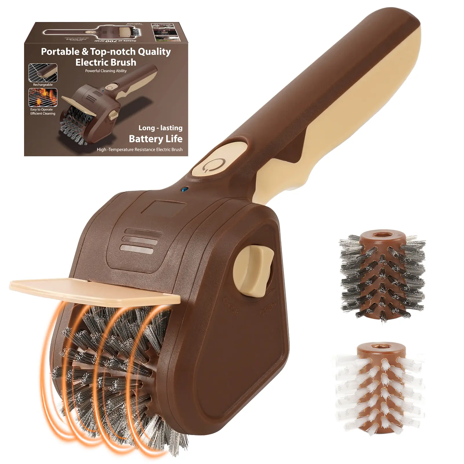 LRLY Electric BBQ Grill Brush, Safe Bristle Free with 2 Replaceable Heads, Cordless Rechargeable, Fast Clean, Camping Essentials Outdoor BBQ Cleaner for All Grill Types, Grill Season Summerwins