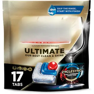 Dishwasher Pods, No Pre-Rinse Dishwasher Detergent Soap Removes Burnt- Stain, with CycleSync Technology, Degreasing & Scrubbing Power, 17 Count
